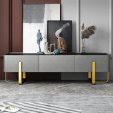 Blackcast 79" Modern Gray TV stand Sintered Stone Minimalist Media Console with Drawers