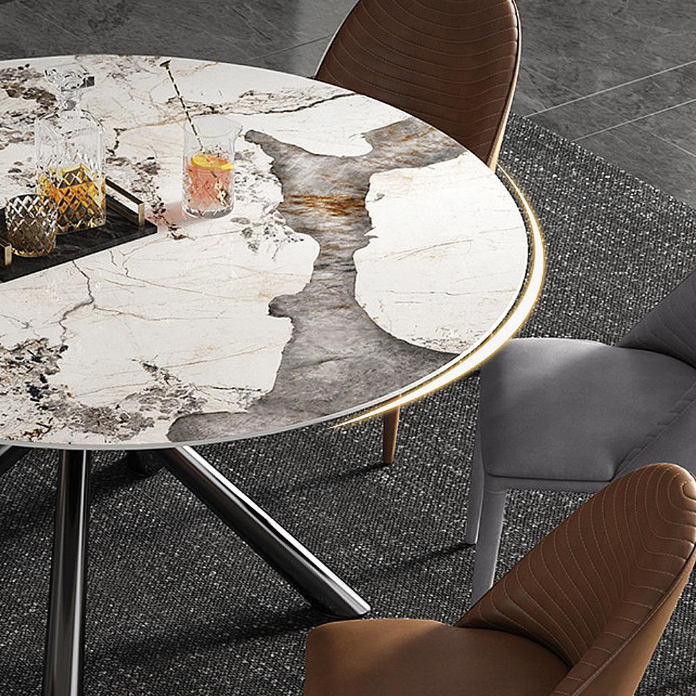 53" Modern Round Dining Table Faux Marble Tabletop for 6 Person