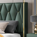 Queen Upholstered Platform Bed Green Low Profile Bed with Wood Slats