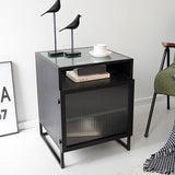 Nordic Minimalist Black Nightstand Glass Door Bedside Table with 2 Shelves