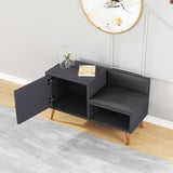 White Contemporary Upholstered Shoe Rack Bench with Storage Cabinet and Shelf Entryway