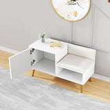 White Contemporary Upholstered Shoe Rack Bench with Storage Cabinet and Shelf Entryway