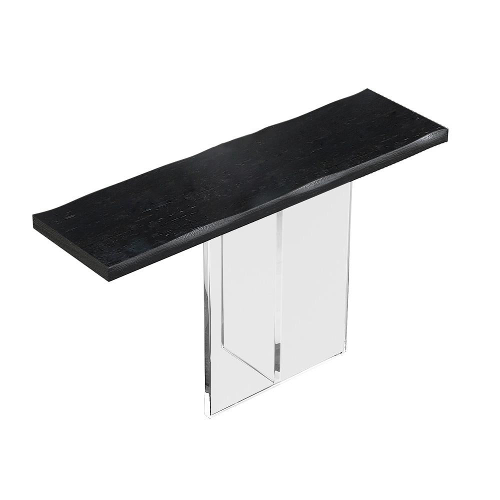 40" Black Modern Narrow Console Table Entryway Floating Pinewood Top & Acrylic Pedestal