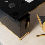 55" Ultra Modern White and Gold Computer Writing Desk with Storage & Drawer