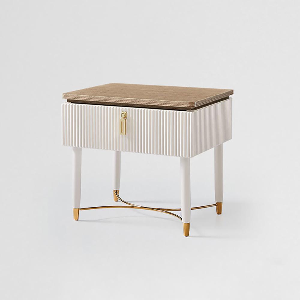 Modern White Nightstand Contemporary Wood Nightstand Bedside Table with Drawer in Gold