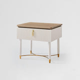Modern White Nightstand Contemporary Wood Nightstand Bedside Table with Drawer in Gold