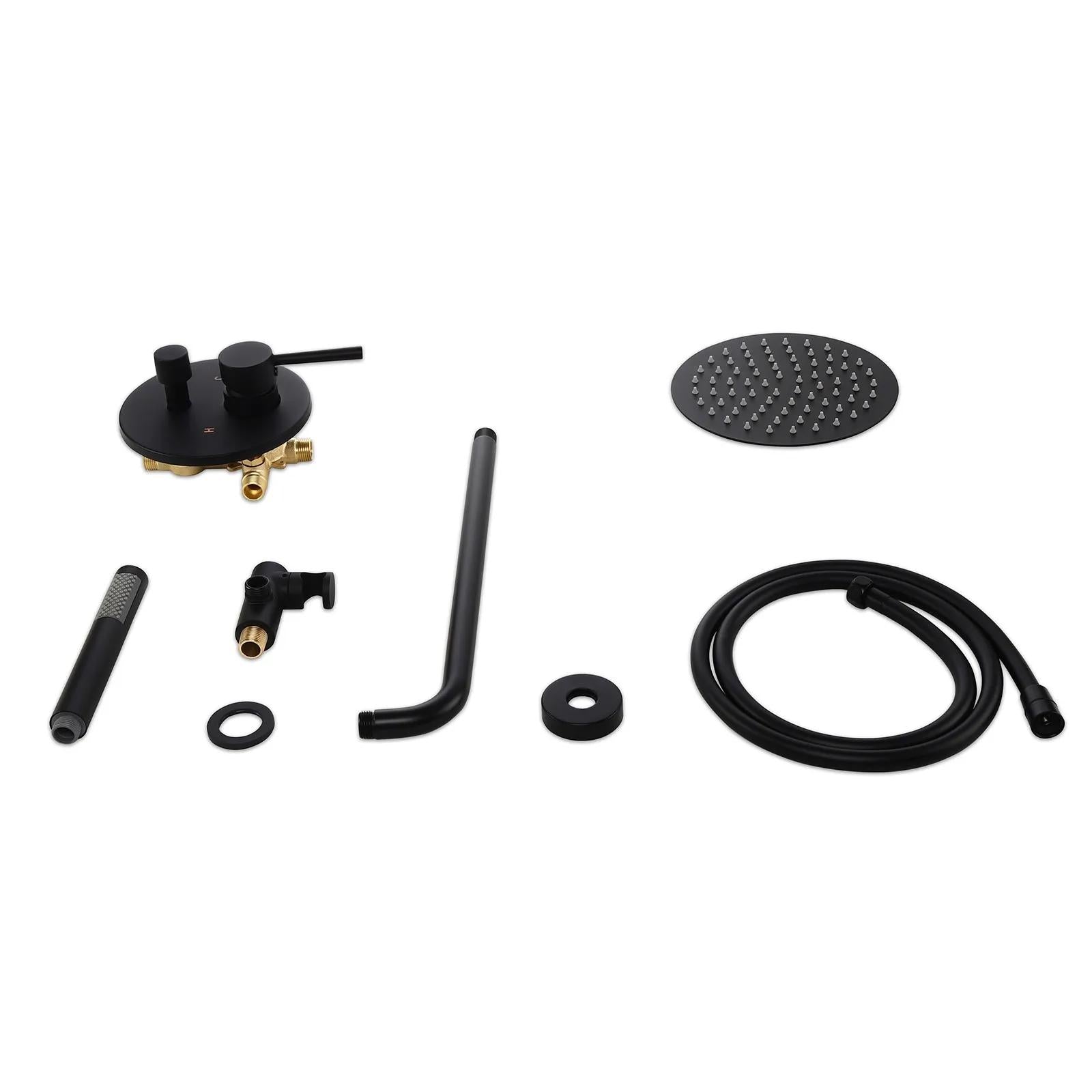 12" Matte Black Wall Mounted Rain Shower System with Rainfall Shower Head Solid Brass