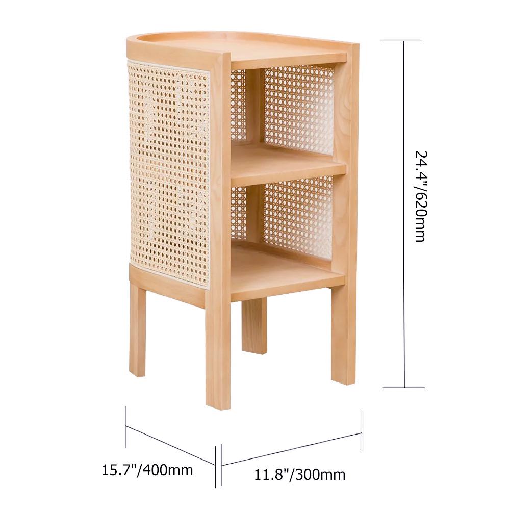 24" Black Nightstand Semi-Circle Rattan Bedside Table with 1 Shelf