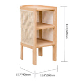 24" Black Nightstand Semi-Circle Rattan Bedside Table with 1 Shelf