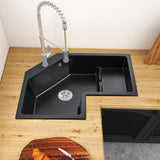 Modern Black Drop In Corner Kitchen Sink 32" Single Bowl Quartz Irregular Right Sink
