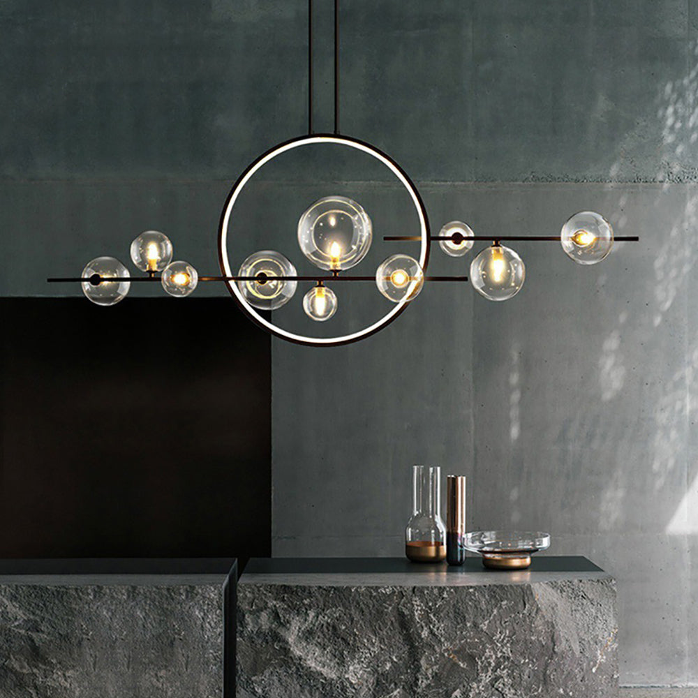 Minimalist 10-Light Glass Globe Shade Black Kitchen Island Light for Dining Room