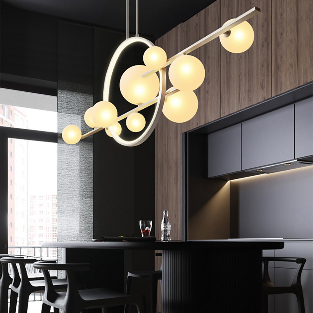 Minimalist 10-Light Glass Globe Shade Black Kitchen Island Light for Dining Room