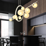 Minimalist 10-Light Glass Globe Shade Black Kitchen Island Light for Dining Room