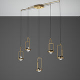 5-Light Kitchen Island light Crystal Linear Pendant Light in Gold