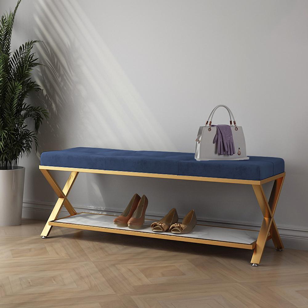 Gray Entryway Bench with Storage Bed Bench Velvet Upholstered with X-Shaped Base