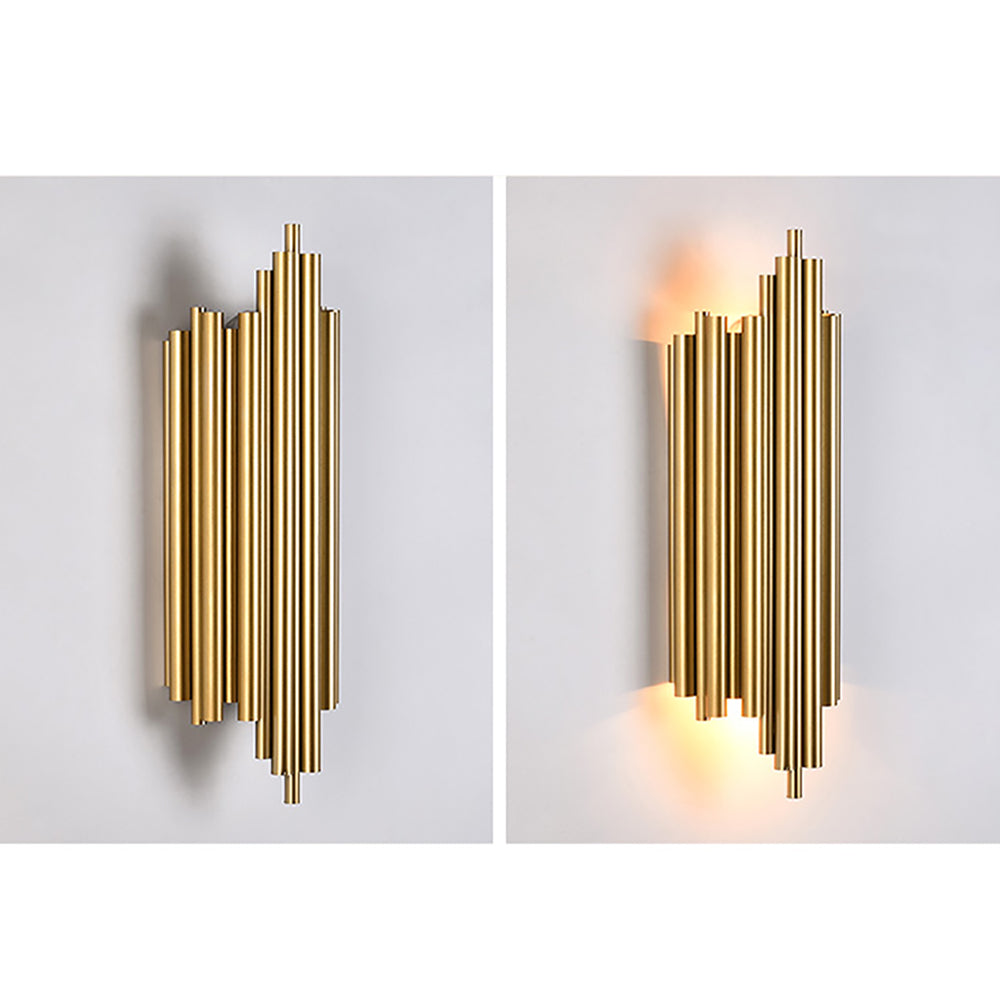 Postmodern Fluted Gold Wall Sconce 2-Light Flush Mount Wall Lighting