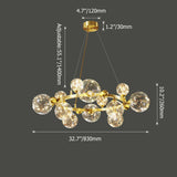 Gold 12-Light Glass Globe LED Chandelier with Adjustable Cable