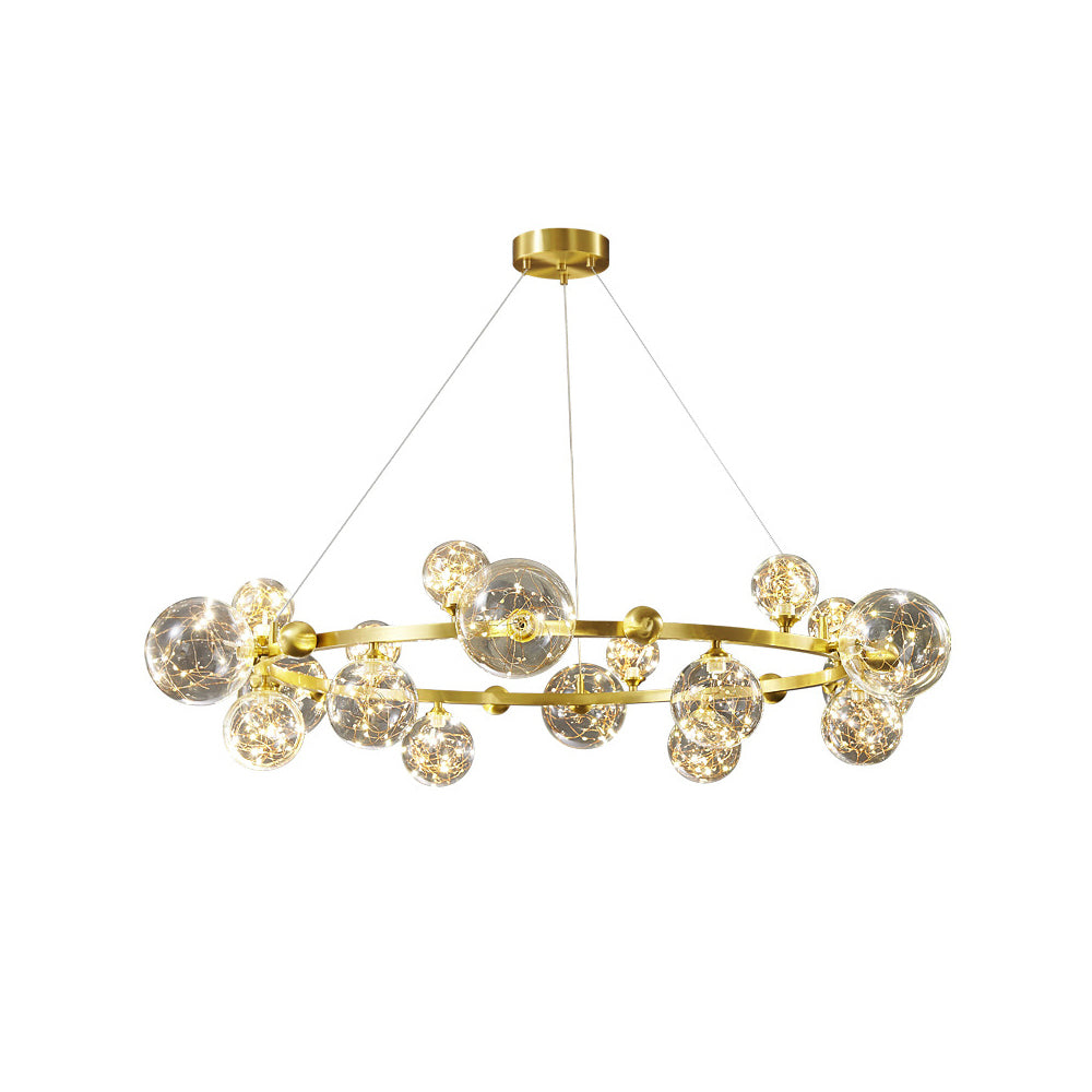 Gold 12-Light Glass Globe LED Chandelier with Adjustable Cable