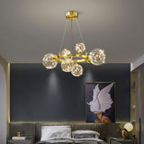 Gold 12-Light Glass Globe LED Chandelier with Adjustable Cable