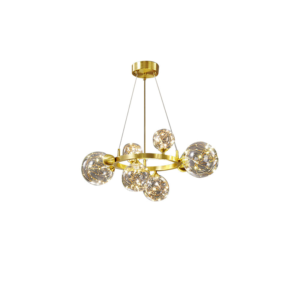 Gold 12-Light Glass Globe LED Chandelier with Adjustable Cable