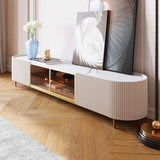 Modern Oval TV Console with Storage & Glass Doors in White
