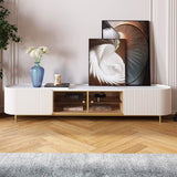 Modern Oval TV Console with Storage & Glass Doors in White-Richsoul-Furniture,Living Room Furniture,TV Stands