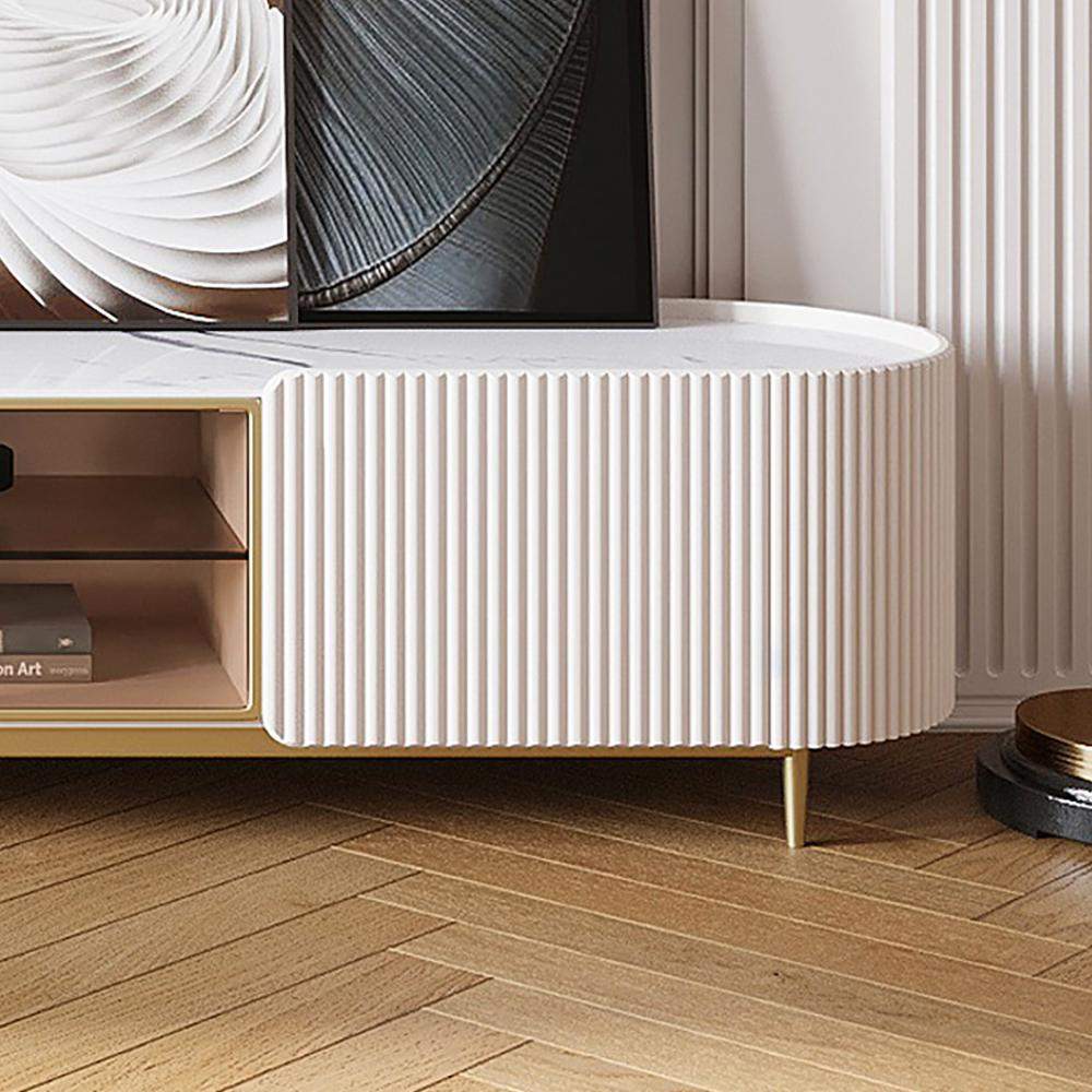 Modern Oval TV Console with Storage & Glass Doors in White-Richsoul-Furniture,Living Room Furniture,TV Stands