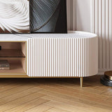 Modern Oval TV Console with Storage & Glass Doors in White-Richsoul-Furniture,Living Room Furniture,TV Stands