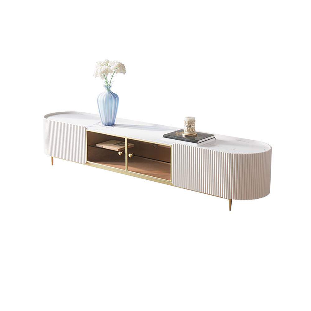 Modern Oval TV Console with Storage & Glass Doors in White-Richsoul-Furniture,Living Room Furniture,TV Stands