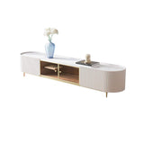 Modern Oval TV Console with Storage & Glass Doors in White-Richsoul-Furniture,Living Room Furniture,TV Stands