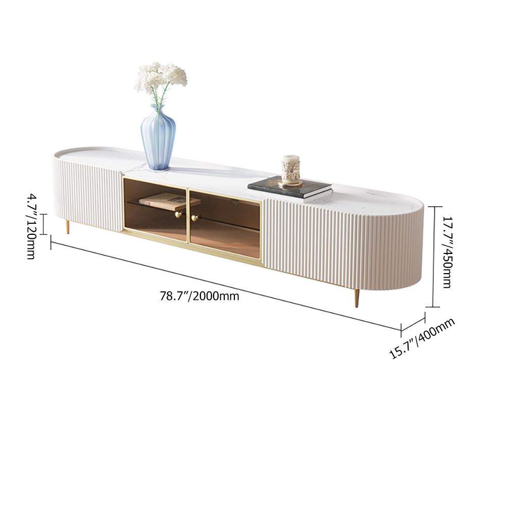 Modern Oval TV Console with Storage & Glass Doors in White-Richsoul-Furniture,Living Room Furniture,TV Stands
