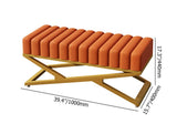 Modern Entryway Bench Gray Velvet Upholstered Ottoman Bench in Gold