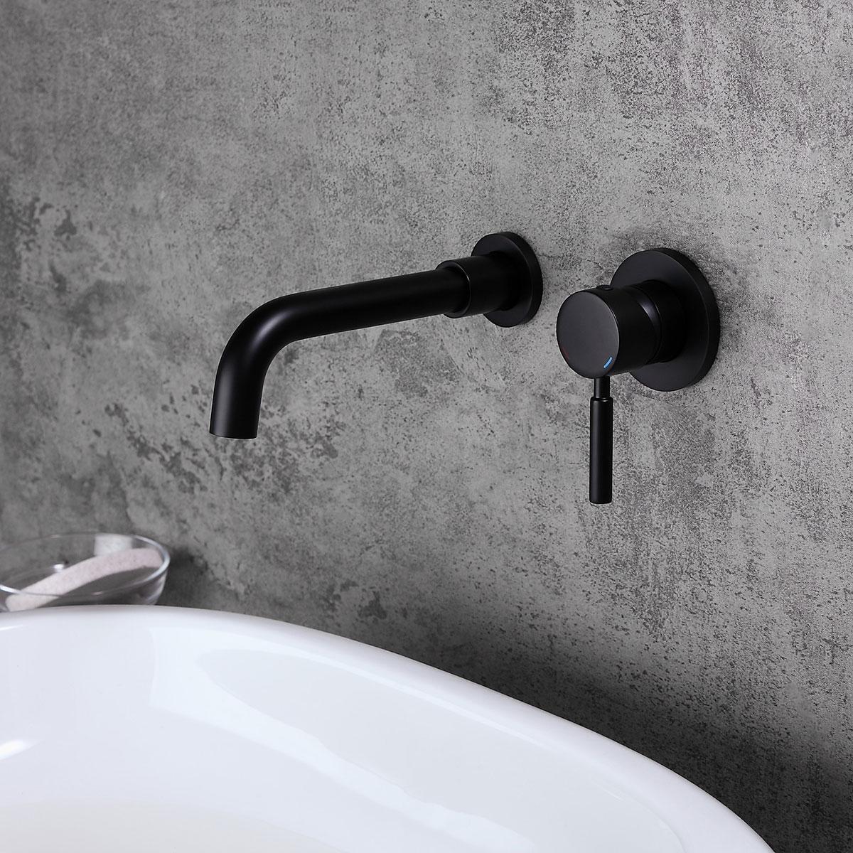 Stev Solid Brass Modern Wall-Mount Bathroom Sink Faucet with Single Handle in Matte Black