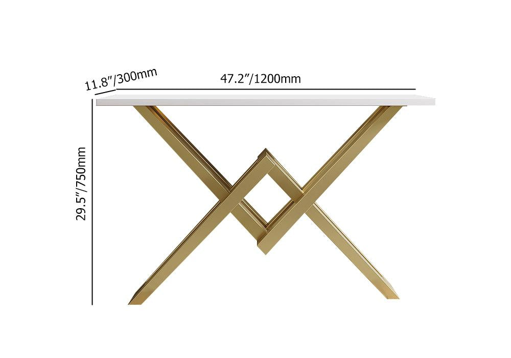 Table accent de table de console étroite noire et or pour l'entrée x métal de base en petit