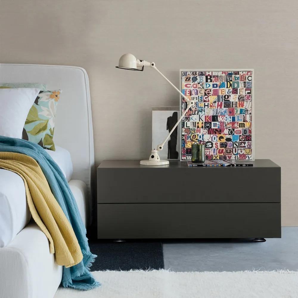 24" Modern Minimalist Black Bedroom Nightstand with 2 Drawers