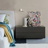 24" Modern Minimalist Black Bedroom Nightstand with 2 Drawers