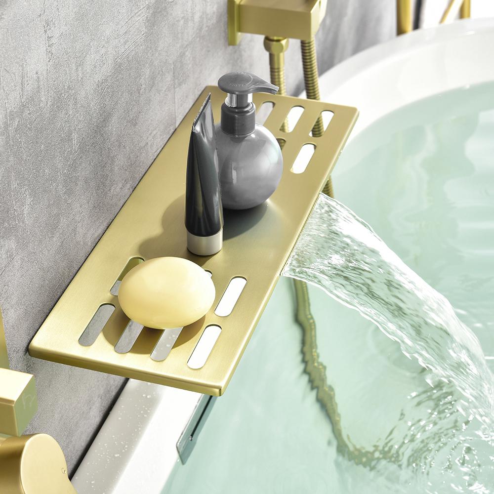 Modern Waterfall Wall Mounted Single Handle Bathtub Faucet With Handshower in Black