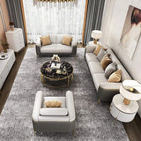 Gray & Beige Modern Living Room Set Faux Leather Upholstered Sofa Set Pillow Included-Richsoul-Furniture,Living Room Furniture,Living Room Sets