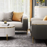 Gray & Beige Modern Living Room Set Faux Leather Upholstered Sofa Set Pillow Included-Richsoul-Furniture,Living Room Furniture,Living Room Sets
