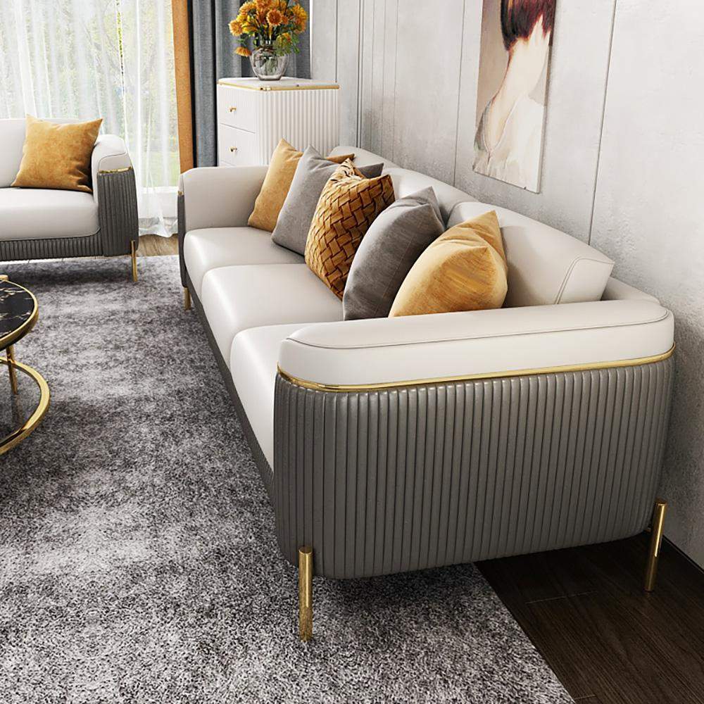 Gray & Beige Modern Living Room Set Faux Leather Upholstered Sofa Set Pillow Included-Richsoul-Furniture,Living Room Furniture,Living Room Sets