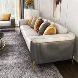 Gray & Beige Modern Living Room Set Faux Leather Upholstered Sofa Set Pillow Included-Richsoul-Furniture,Living Room Furniture,Living Room Sets
