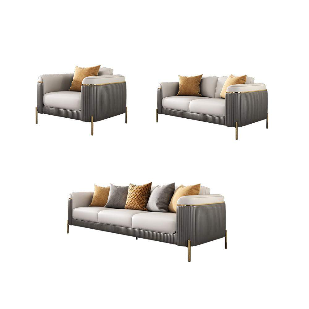 Gray & Beige Modern Living Room Set Faux Leather Upholstered Sofa Set Pillow Included-Richsoul-Furniture,Living Room Furniture,Living Room Sets