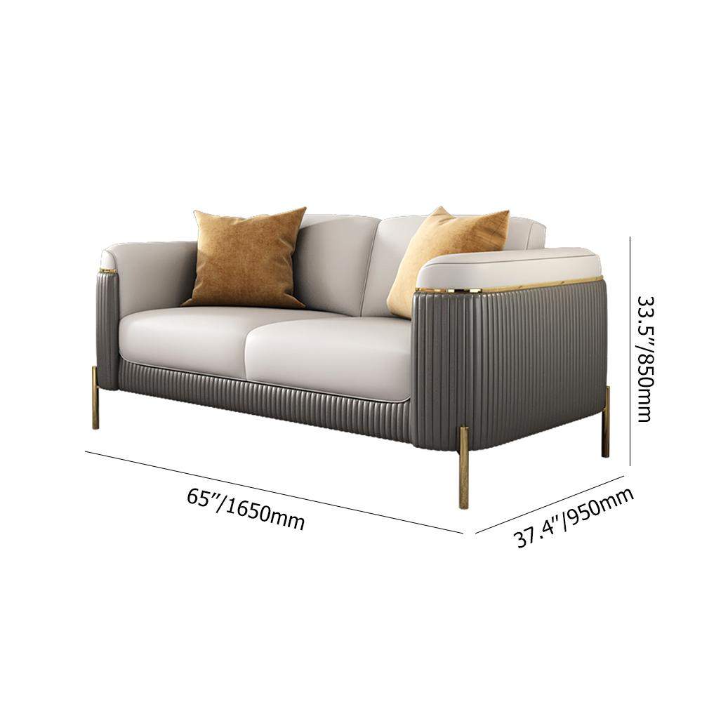 Gray & Beige Modern Living Room Set Faux Leather Upholstered Sofa Set Pillow Included-Richsoul-Furniture,Living Room Furniture,Living Room Sets