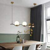 Modern Glass Globe Shades Kitchen Island Light in Black & Gold with 2 Decor Birds