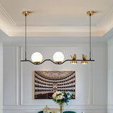Modern Glass Globe Shades Kitchen Island Light in Black & Gold with 2 Decor Birds