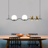 Modern Glass Globe Shades Kitchen Island Light in Black & Gold with 2 Decor Birds