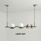 Modern Glass Globe Shades Kitchen Island Light in Black & Gold with 2 Decor Birds