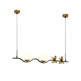 Modern Glass Globe Shades Kitchen Island Light in Black & Gold with 2 Decor Birds