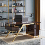 55" Ultra Modern White and Gold Computer Writing Desk with Storage & Drawer