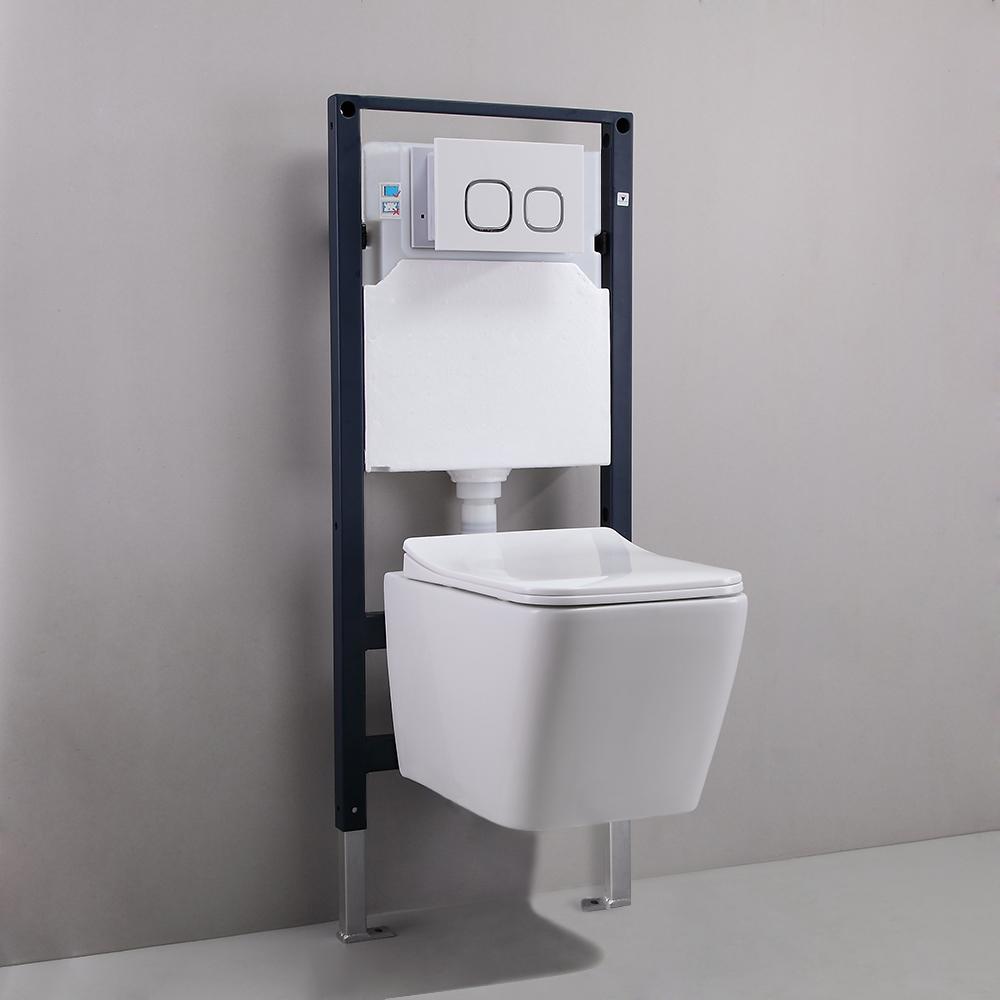 Wall Hung Toilet with In-Wall Tank and Carrier System Elongated 1.1/1.6 GPF Dual Flush in White